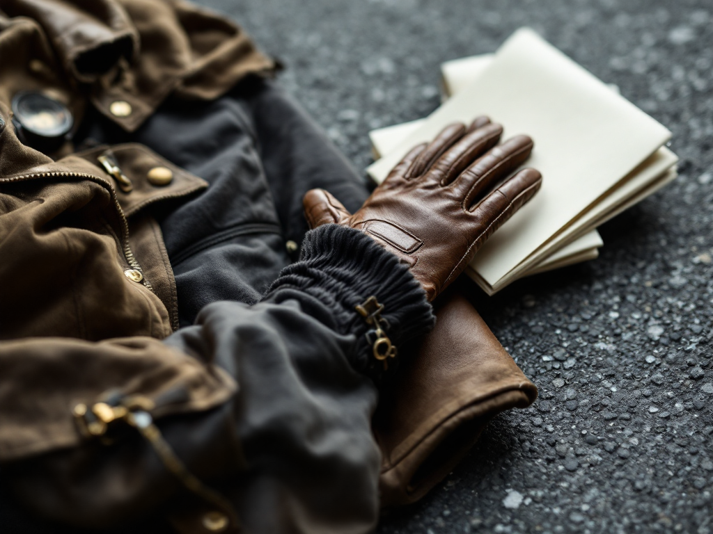 Premium motorcycle riding goods still life